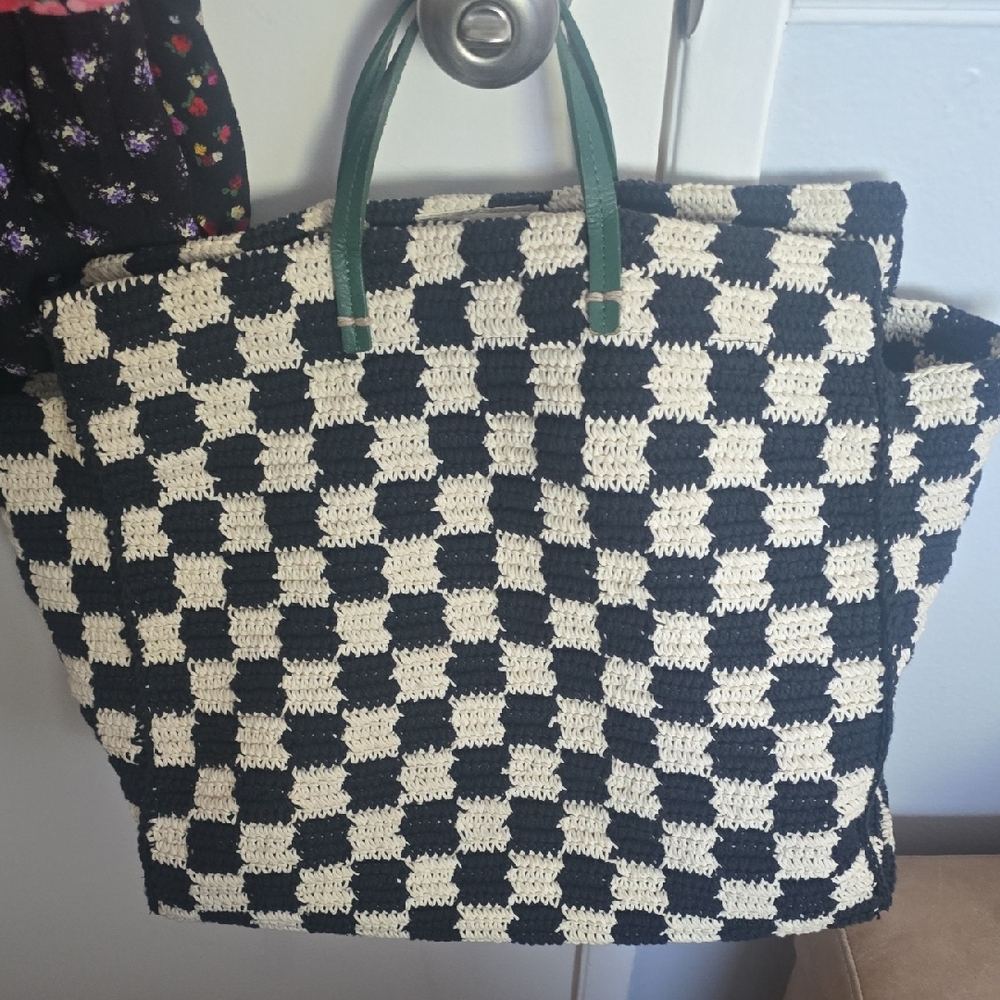 Clare V. Checkered Black and White Tote Bag